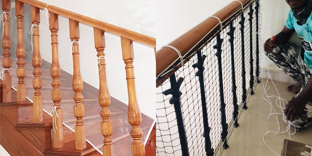Staircase Safety Nets installation by Sweta Invisible Grill for homes, balconies and commercial properties in Gurugram, Delhi NCR and Noida